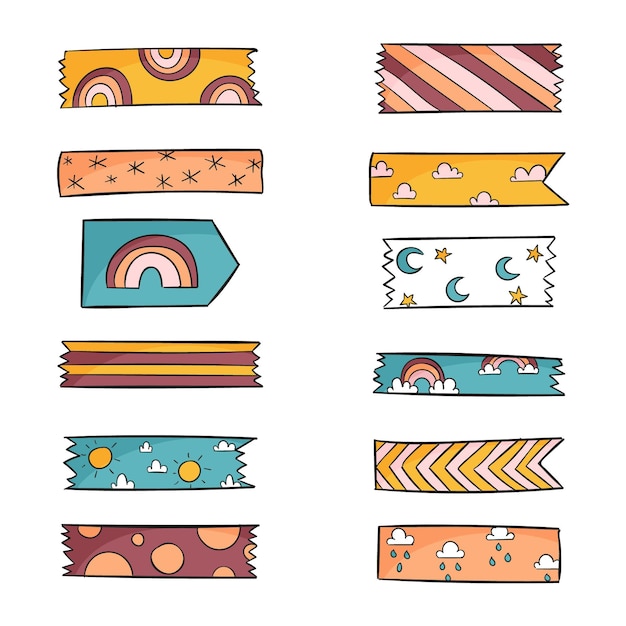 Free vector hand drawn washi tape pack