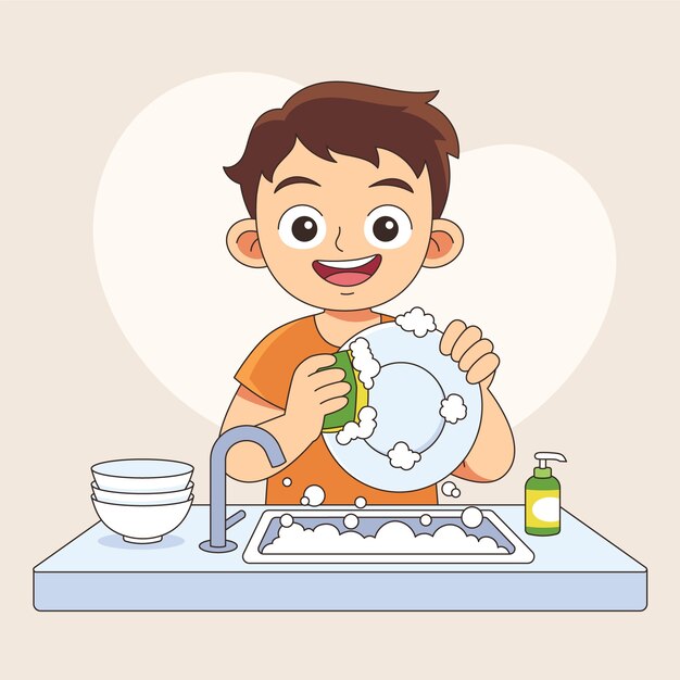 Иллюстрация мультфильма о посуде, нарисованная вручную