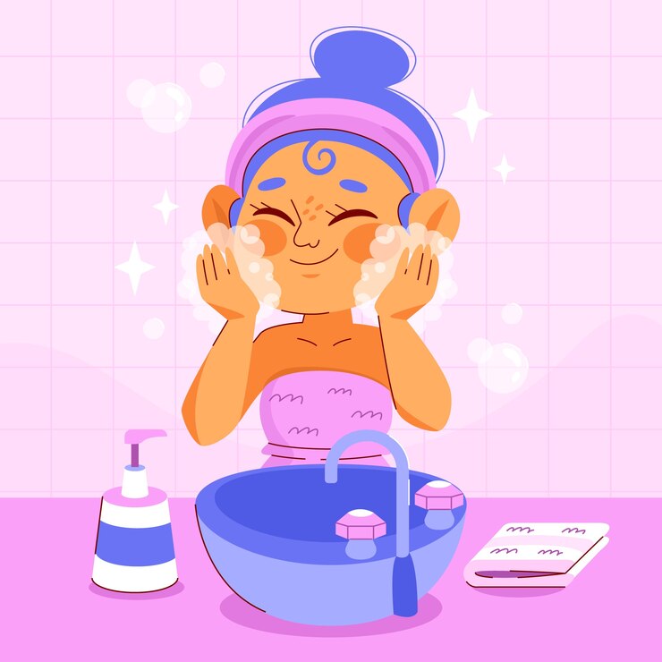 Free Vector hand drawn washing face cartoon illustration