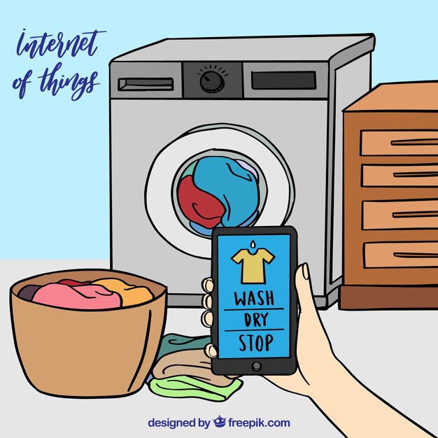 Hand drawn washing machine and mobile background