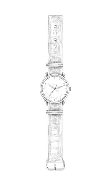 Hand drawn watch with band in white and black color vector illustration