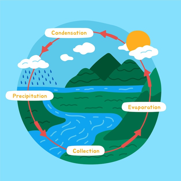 Vettore gratuito ciclo dell'acqua disegnato a mano