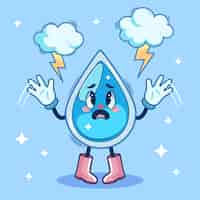 Vettore gratuito illustrazione del fumetto della goccia d'acqua disegnata a mano