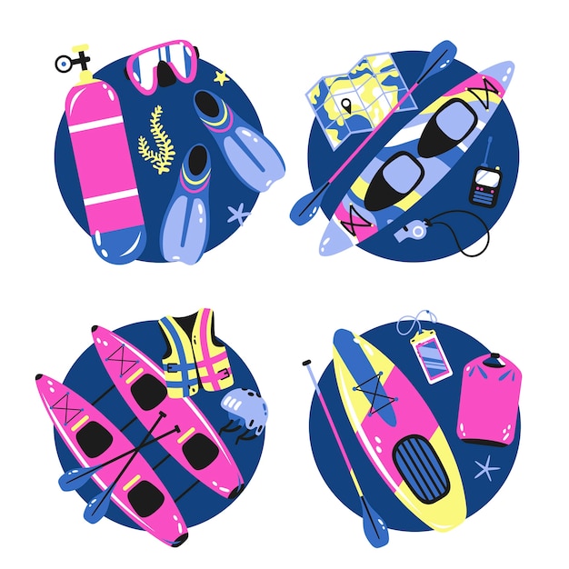 Free vector hand drawn water sports sticker collection