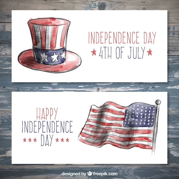 Free vector hand drawn watercolor america elements banners