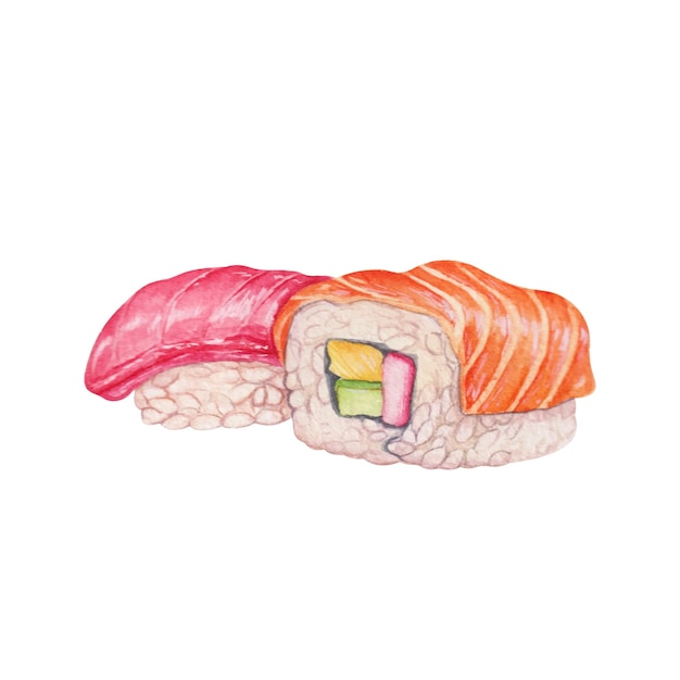 Hand drawn watercolor asianfood sashimi fish sushi