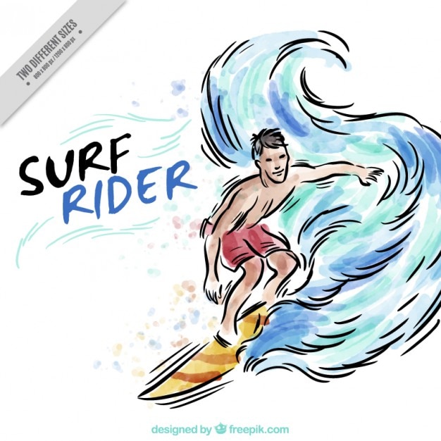 Free Vector hand drawn watercolor background with a surfer