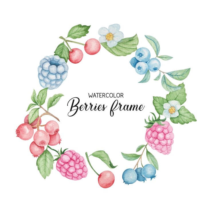 Free Vector hand drawn watercolor berries wreath decorative frame