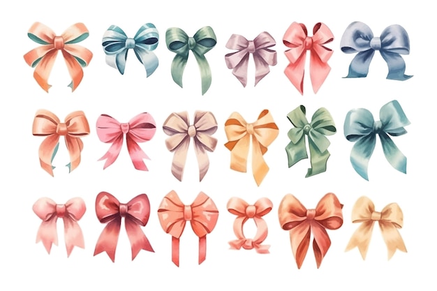 Hand drawn watercolor bows and ribbons