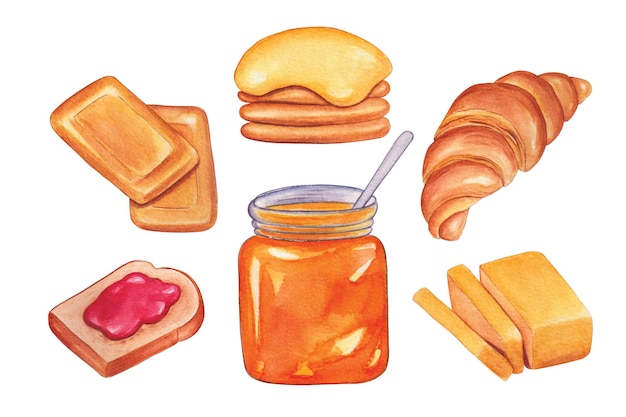 Free vector hand drawn watercolor breakfast collection