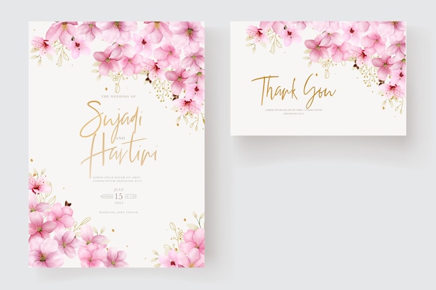 Free vector hand drawn watercolor cherry blossom invitation card template