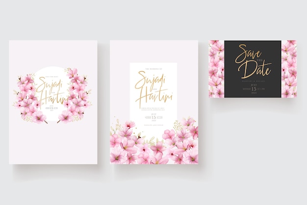 hand drawn watercolor cherry blossom invitation card template