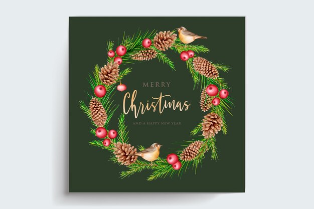 Hand drawn watercolor christmas card set