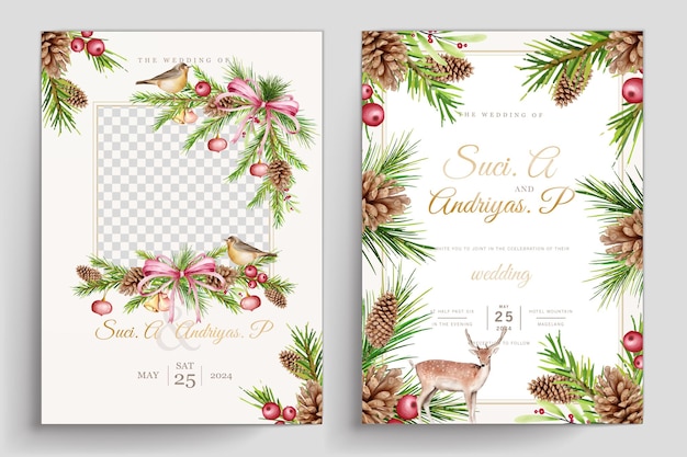 Hand drawn watercolor christmas card set