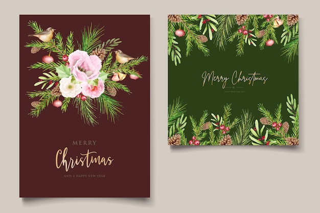 Hand drawn watercolor christmas card