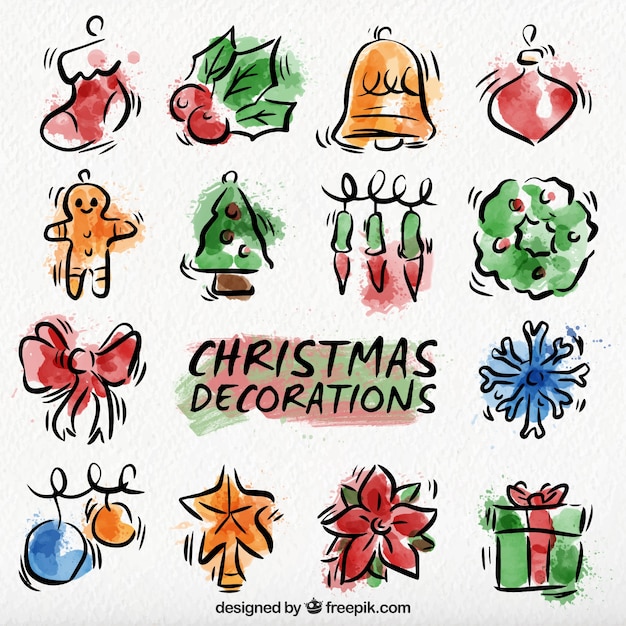 Free vector hand-drawn watercolor christmas decoration collection