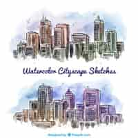 Free vector hand drawn watercolor cities with skyscrapers