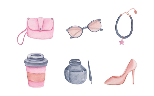 Free vector hand drawn watercolor collection of women's accessories