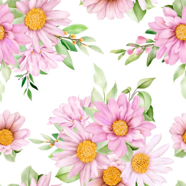 Hand drawn watercolor daisy floral seamless pattern