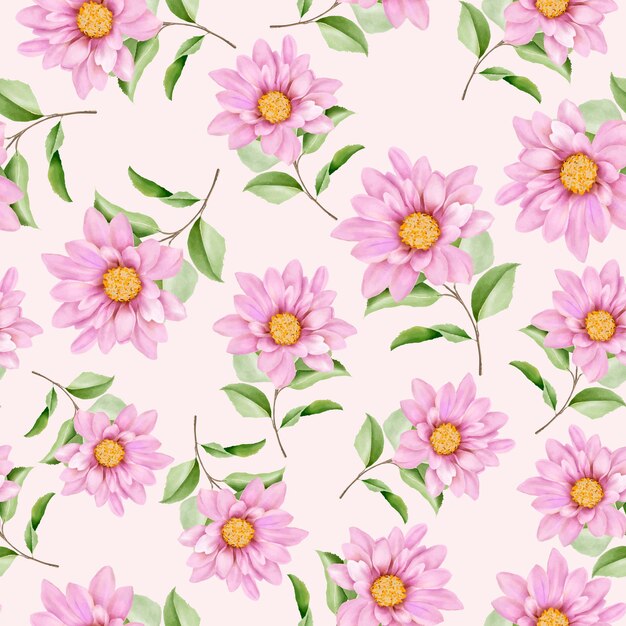 Hand drawn watercolor daisy floral seamless pattern