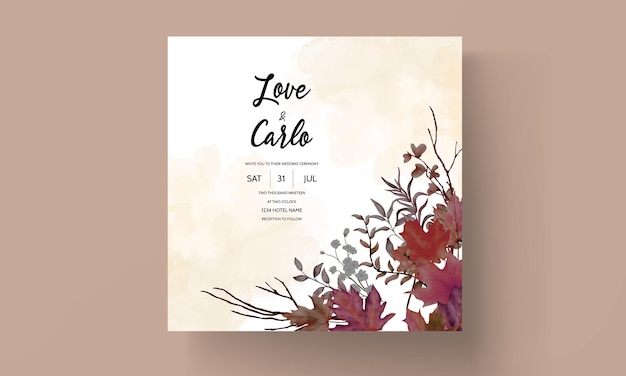 Free vector hand drawn watercolor dried leaves wedding invitation card