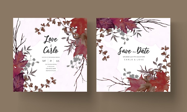 Free vector hand drawn watercolor dried leaves wedding invitation card