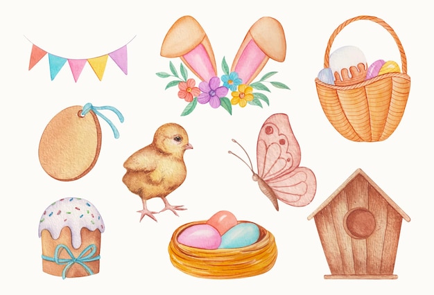 Free vector hand drawn watercolor easter element collection