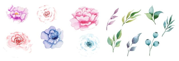 Free vector hand drawn watercolor floral art set