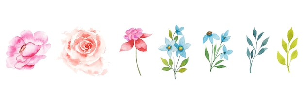 Free vector hand drawn watercolor floral art set