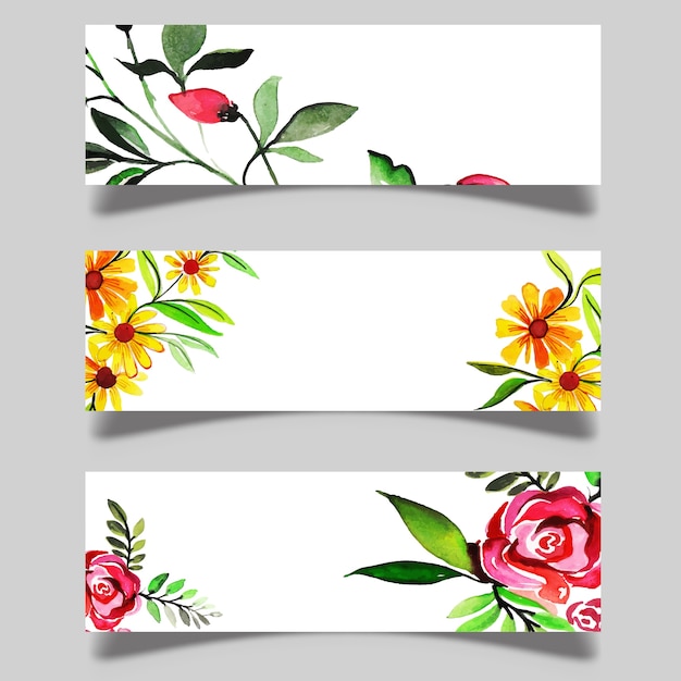 Download Free Hand Drawn Watercolor Floral Banners Vector Templates