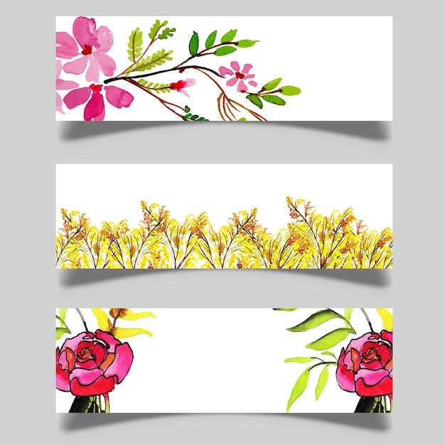 Beautiful Hand Drawn Watercolor Floral Banners