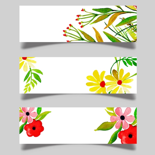 Beautiful Hand Drawn Watercolor Floral Banners
