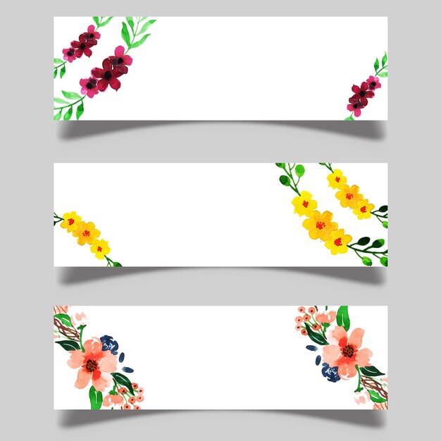hand drawn watercolor floral banners 