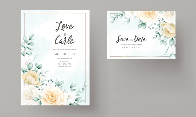 Hand Drawn watercolor floral frame wedding invitation card