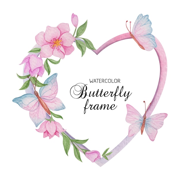 Vettore gratuito cornice floreale acquerello disegnato a mano con farfalla