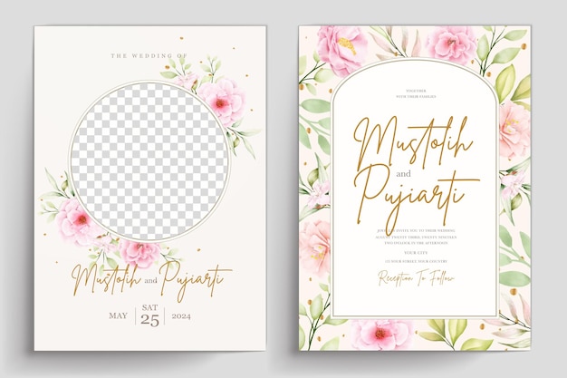 Free vector hand drawn watercolor floral invitation card set