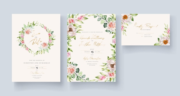 Hand drawn watercolor floral invitation card