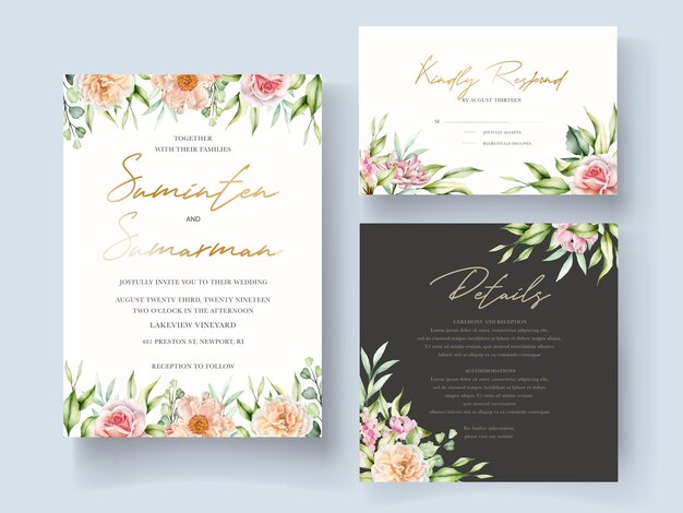 Hand drawn watercolor floral invitation card