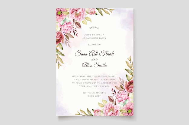 Hand drawn watercolor floral and leaves background frame design