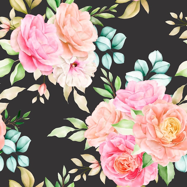 Hand drawn watercolor floral seamless pattern