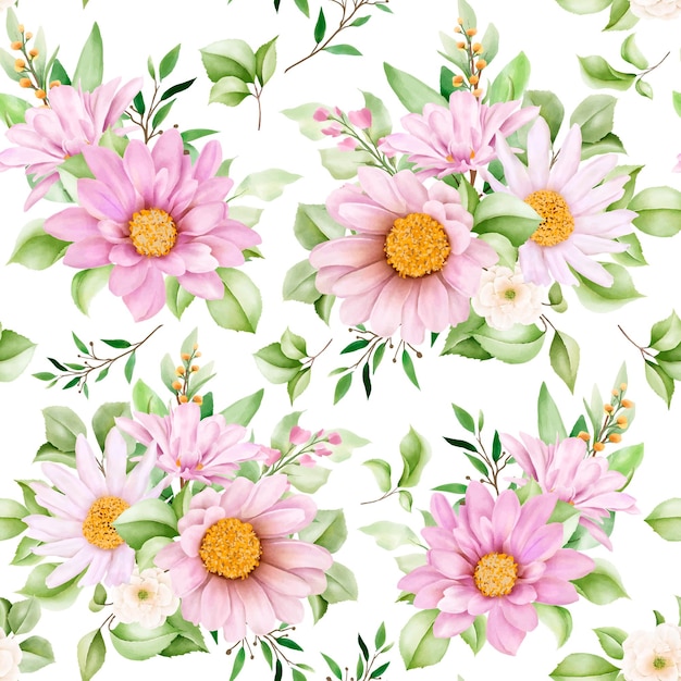 無料ベクター 手描きの水彩花のシームレスなパターン