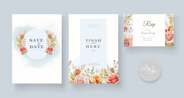 Рисованной акварель цветочные свадебные карточки