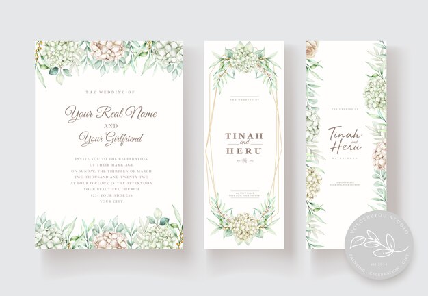 hand drawn watercolor floral wedding invitation card template