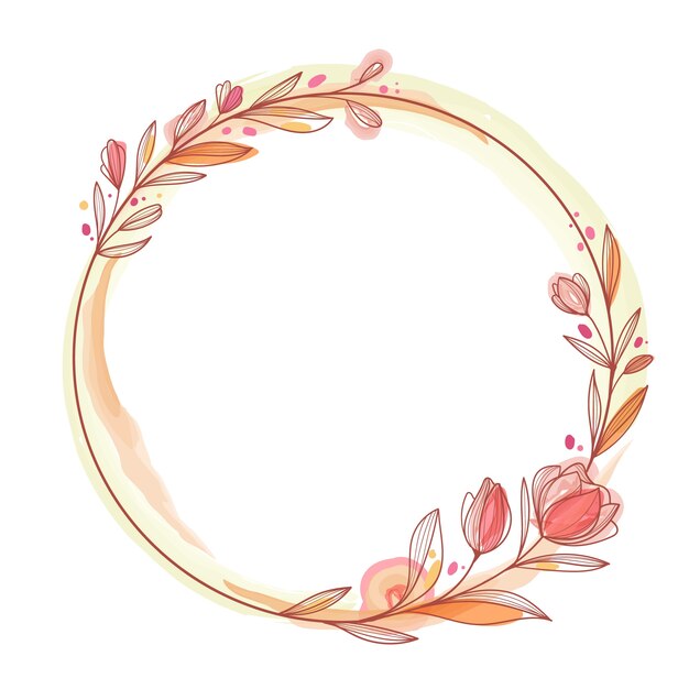 Hand drawn watercolor flowers circular frame