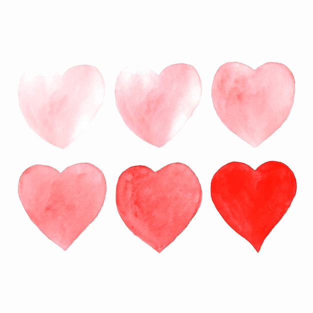 Hand drawn watercolor hearts isolated on white. 