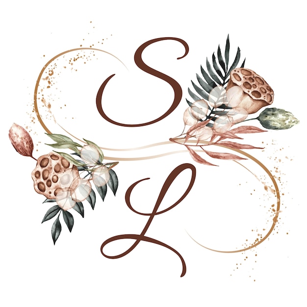 Free vector hand drawn watercolor initials floral design