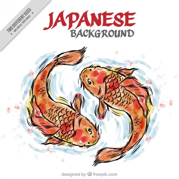 Free vector hand drawn watercolor japanese fishes background