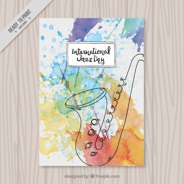 Hand drawn watercolor jazz international brochure
