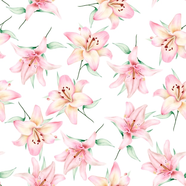 Free vector hand drawn watercolor lily seamless pattern