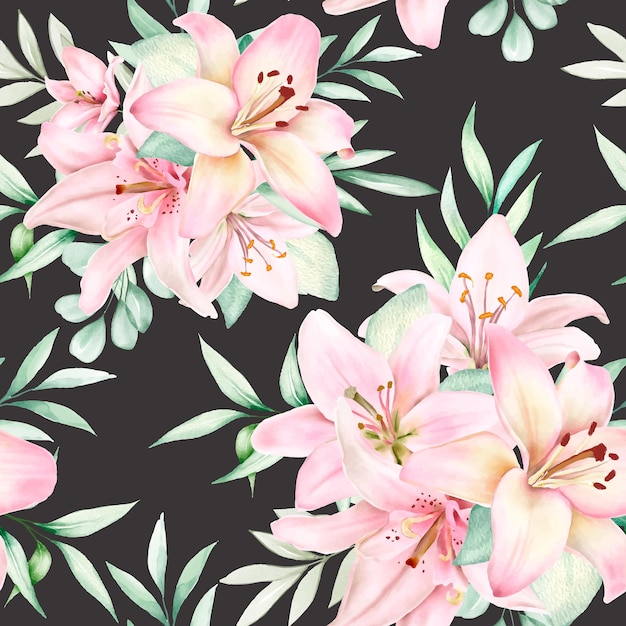 Free vector hand drawn watercolor lily seamless pattern